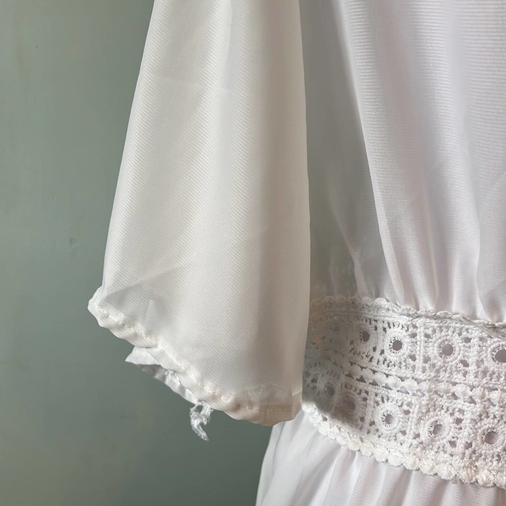 White sheer Cotton/blend Long crochet eyelet lace swim dress coverup tie waist - Picture 7 of 9